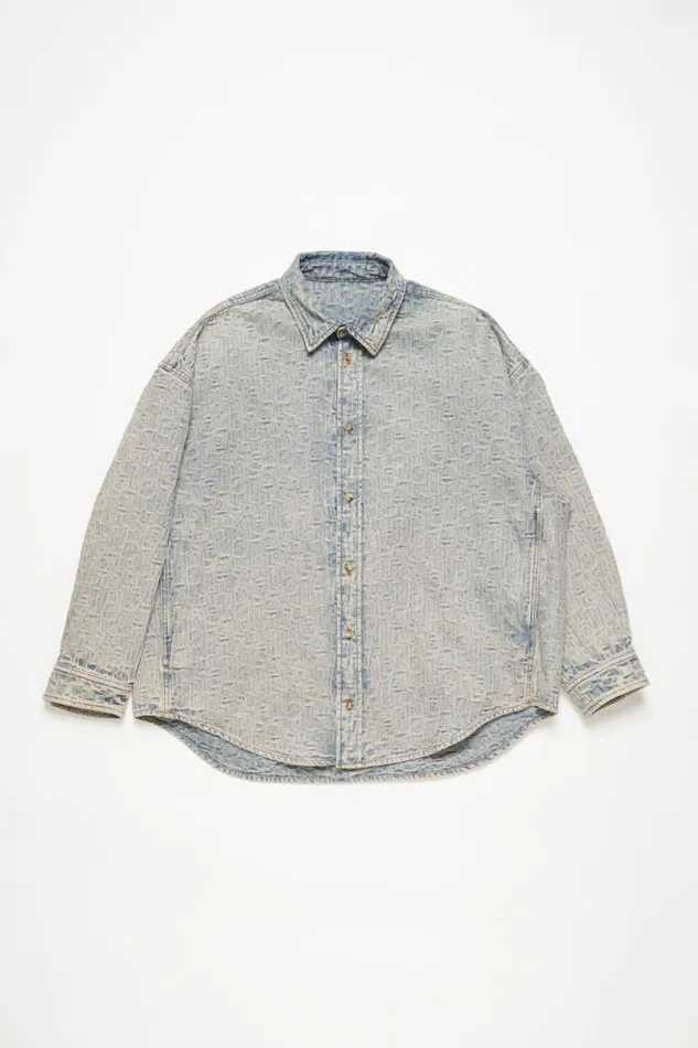 Acne Studios Monogram Denim Shirt 8211 Relaxed Fit Bluebeige Man Shirts