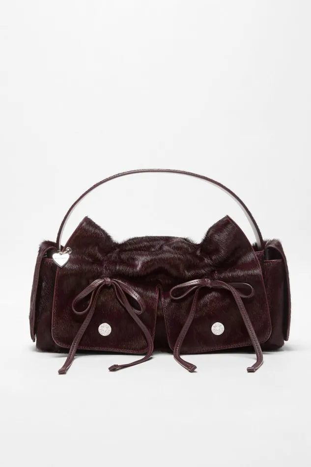 Acne Studios Multipocket Furry Leather Bag Dark Burgundy Man Bags