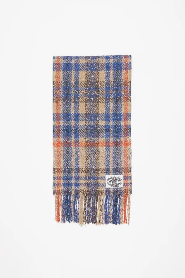 Acne Studios Plaid Fringe Scarf Beigeblue Woman Scarves
