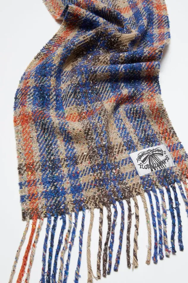 Acne Studios Plaid Fringe Scarf Beigeblue Woman Scarves