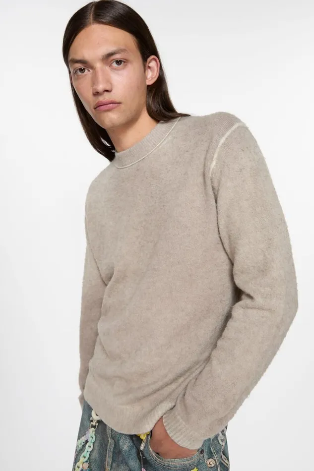 Acne Studios Printed Crewneck Jumper Beige Man Knitwear