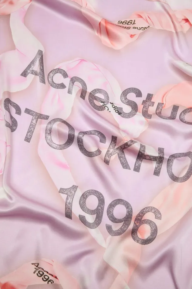 Acne Studios Printed Silk Scarf Pink Man Scarves