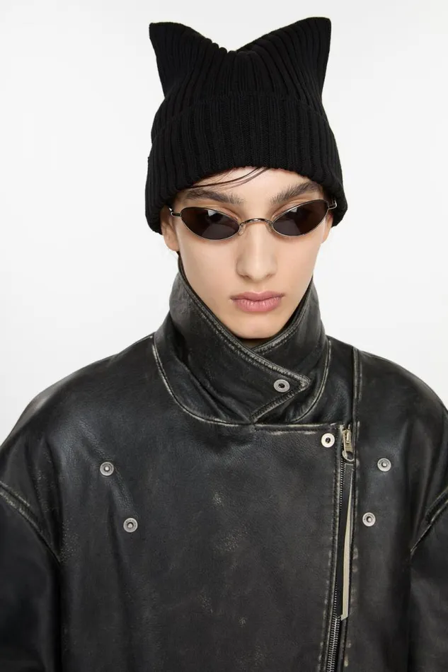 Acne Studios Ribbed Square Beanie Black Woman Hats