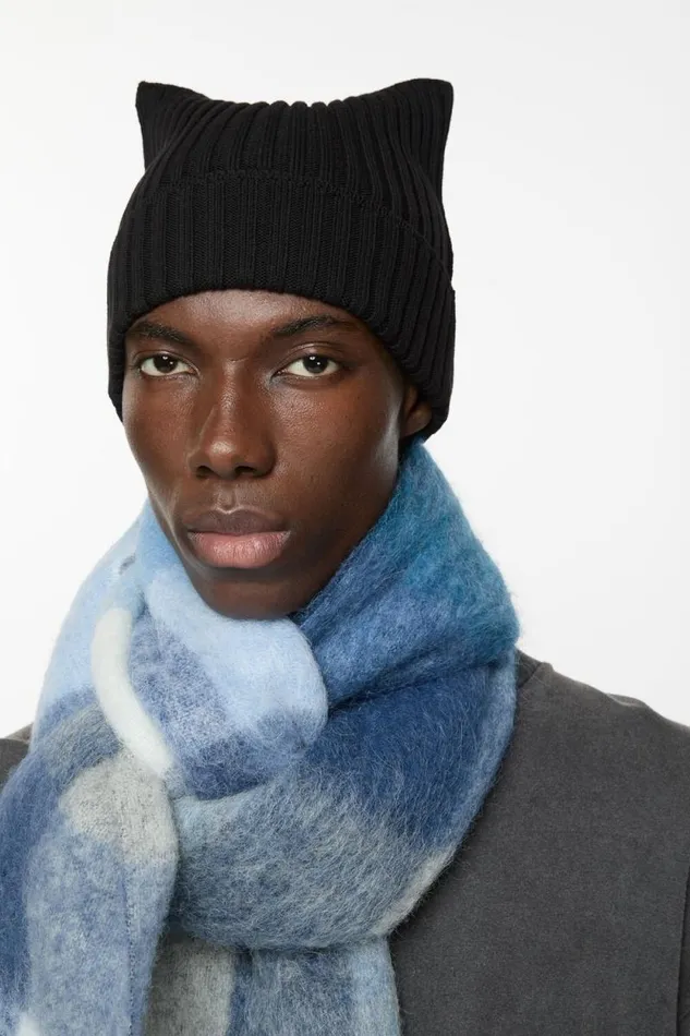 Acne Studios Ribbed Square Beanie Black Woman Hats