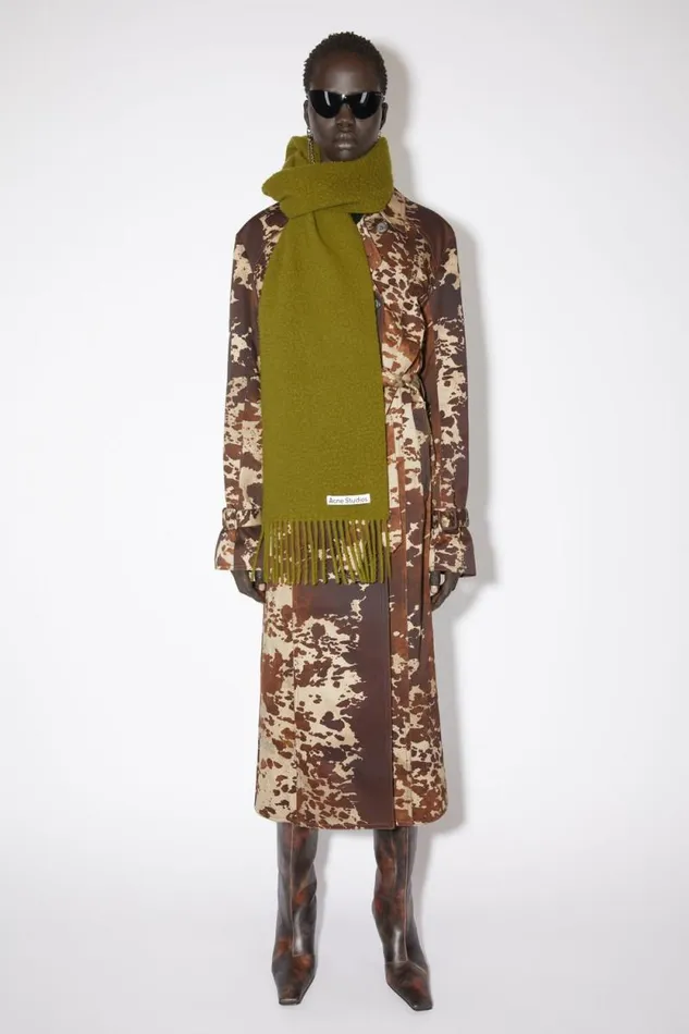 Acne Studios Wool Fringe Scarf Olive Green Man Scarves