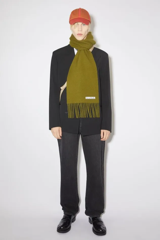 Acne Studios Wool Fringe Scarf Olive Green Man Scarves