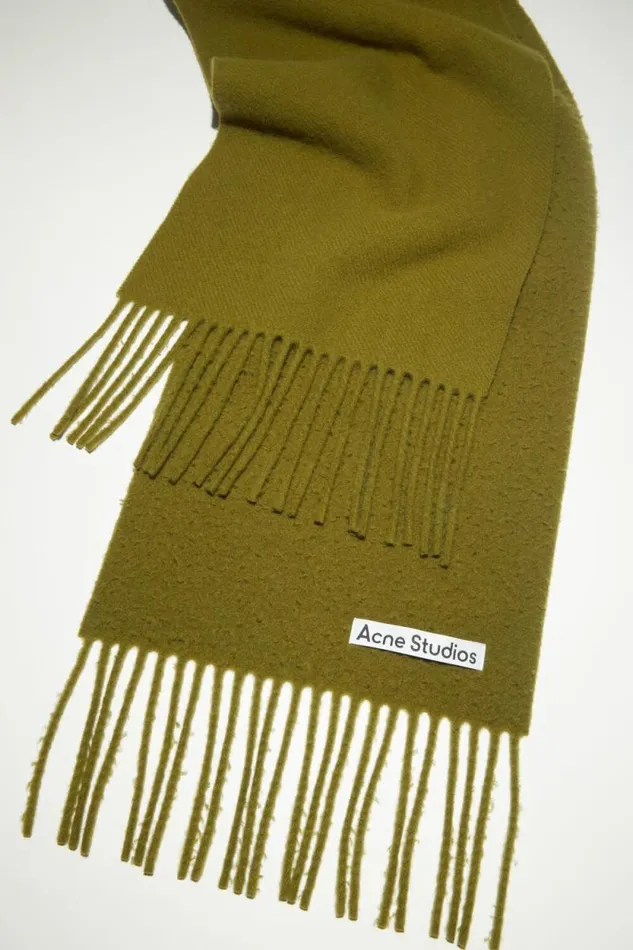 Acne Studios Wool Fringe Scarf Olive Green Man Scarves