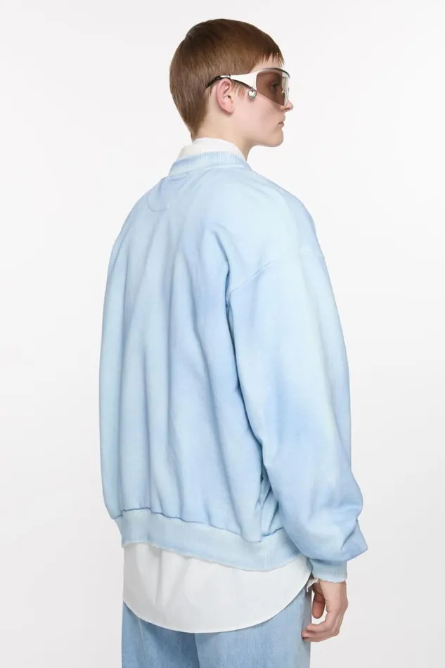 Acne Studios Zip Sweater Logo Dusty Blue Woman Sweatshirts