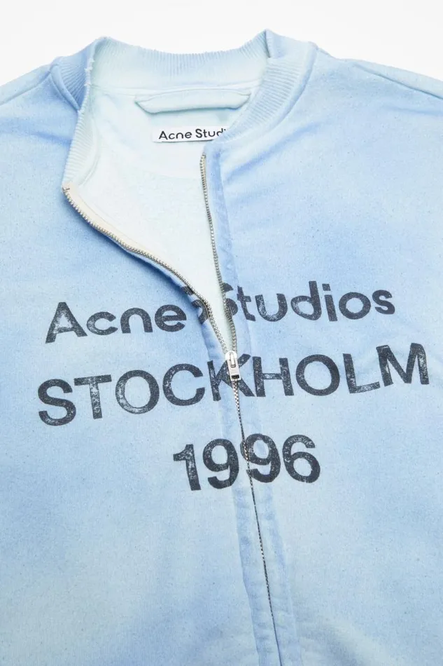 Acne Studios Zip Sweater Logo Dusty Blue Woman Sweatshirts