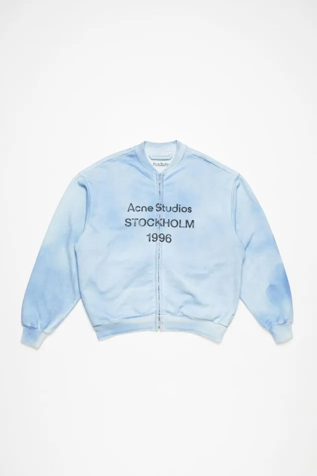 Acne Studios Zip Sweater Logo Dusty Blue Woman Sweatshirts