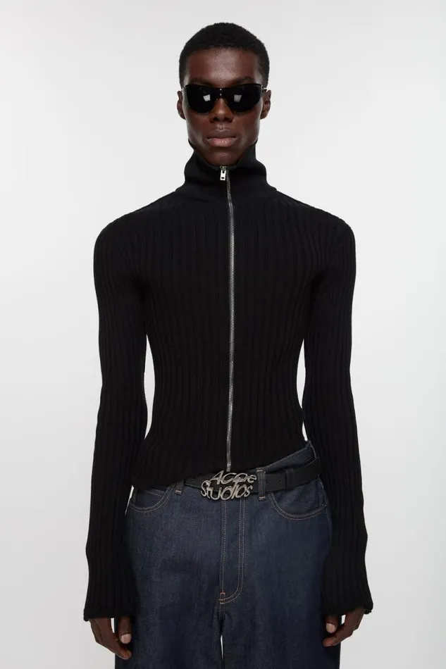 Acne Studios Zip Up Cardigan Black Man Knitwear