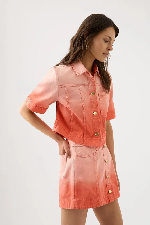 Aje Denim Ember Ombre Denim Mini Skirt Coral Sunset 8211 Women