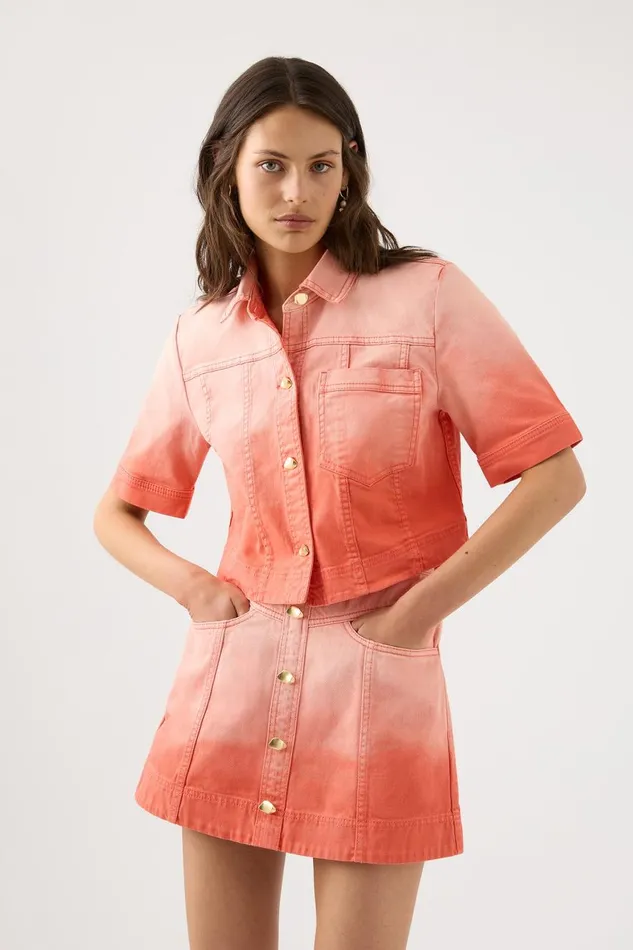 Aje Denim Ember Ombre Denim Mini Skirt Coral Sunset 8211 Women
