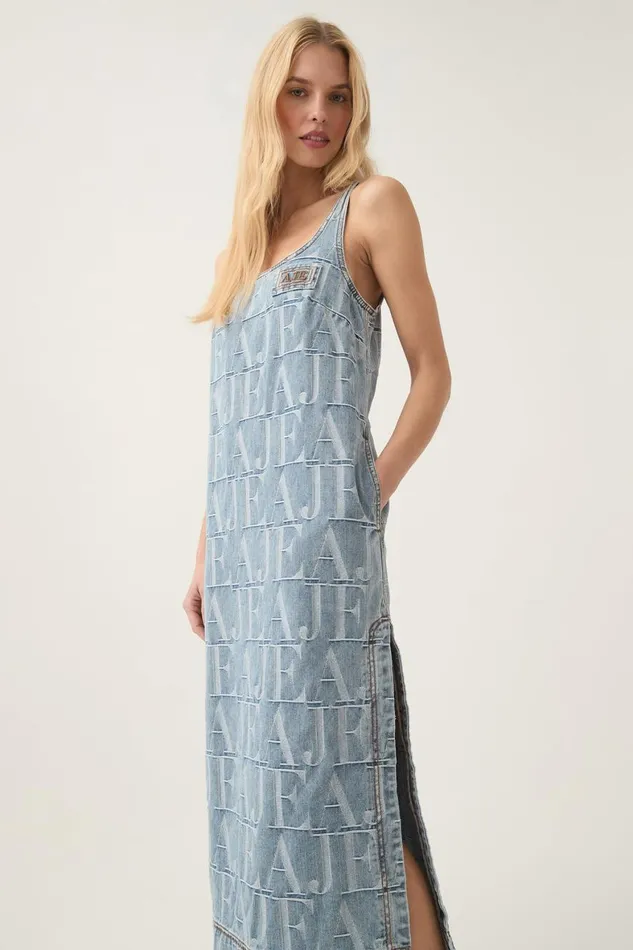 Aje Denim Nostalgia Denim Midi Dress Coastal Logo Wash 8211 Women