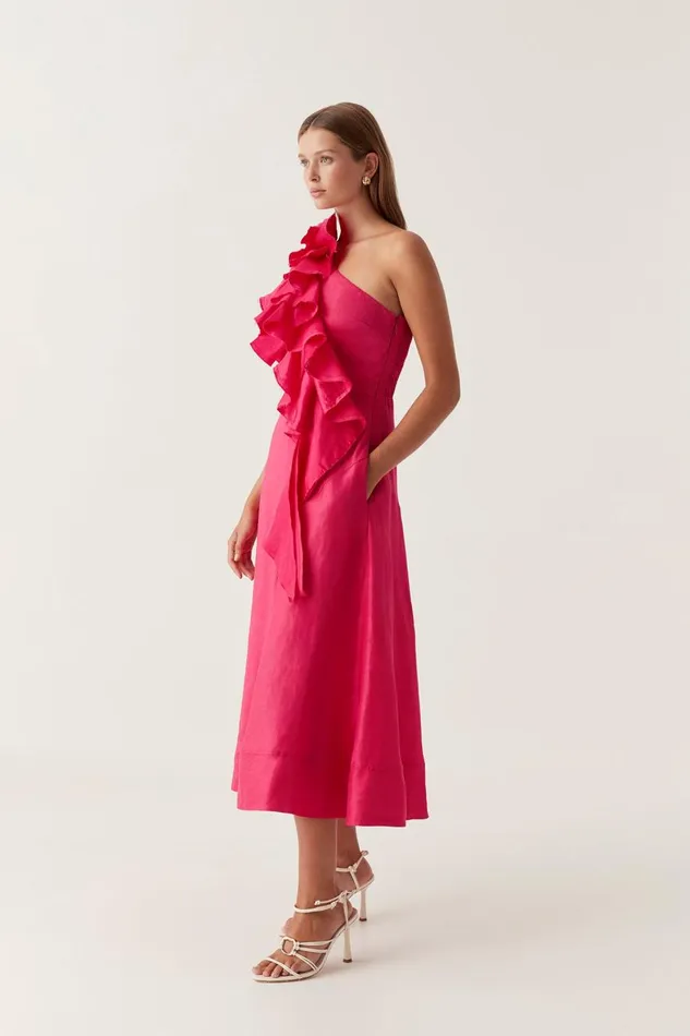 Aje Dresses Adelia Ruffle Midi Dress Bougainvillea Red 8211 Women Aje Dresses Adelia Ruffle Midi Dress Bougainvillea Red 8211 Women