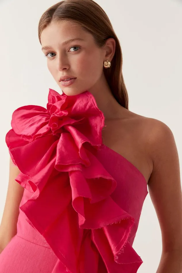 Aje Dresses Adelia Ruffle Midi Dress Bougainvillea Red 8211 Women Aje Dresses Adelia Ruffle Midi Dress Bougainvillea Red 8211 Women