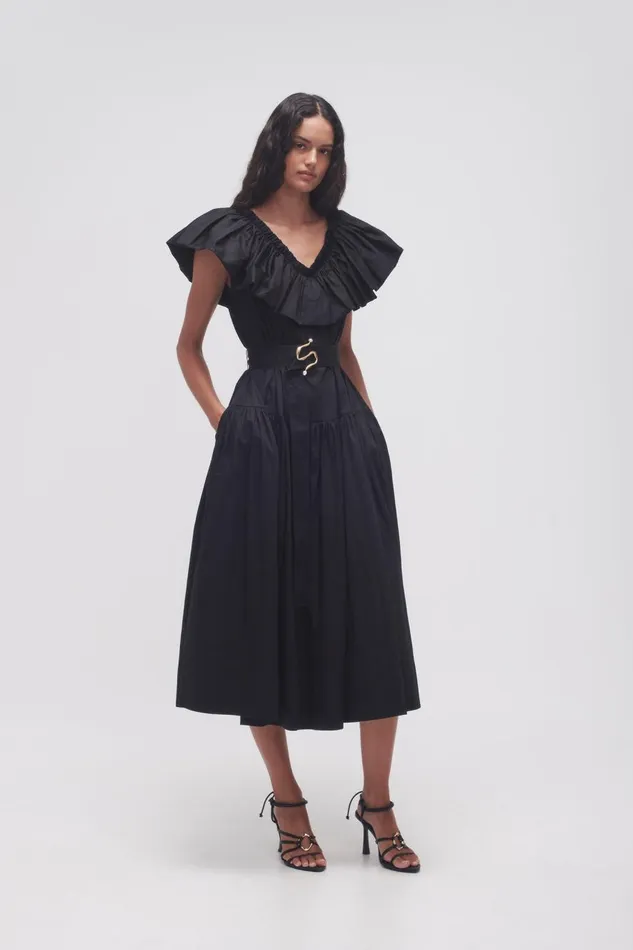 Aje Dresses Alma Bubble Frill Midi Dress Black 8211 Women Aje Dresses Alma Bubble Frill Midi Dress Black 8211 Women