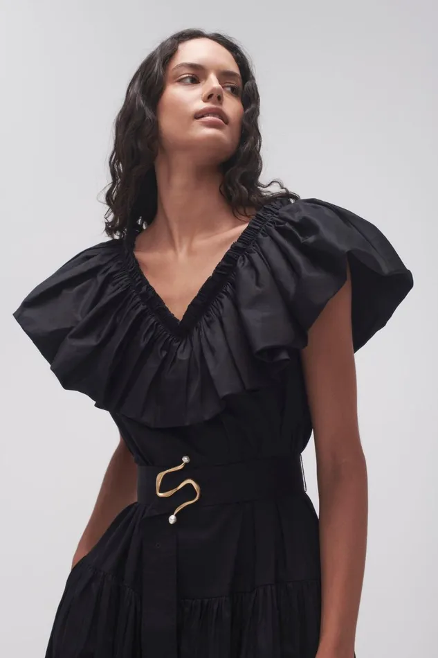 Aje Dresses Alma Bubble Frill Midi Dress Black 8211 Women Aje Dresses Alma Bubble Frill Midi Dress Black 8211 Women
