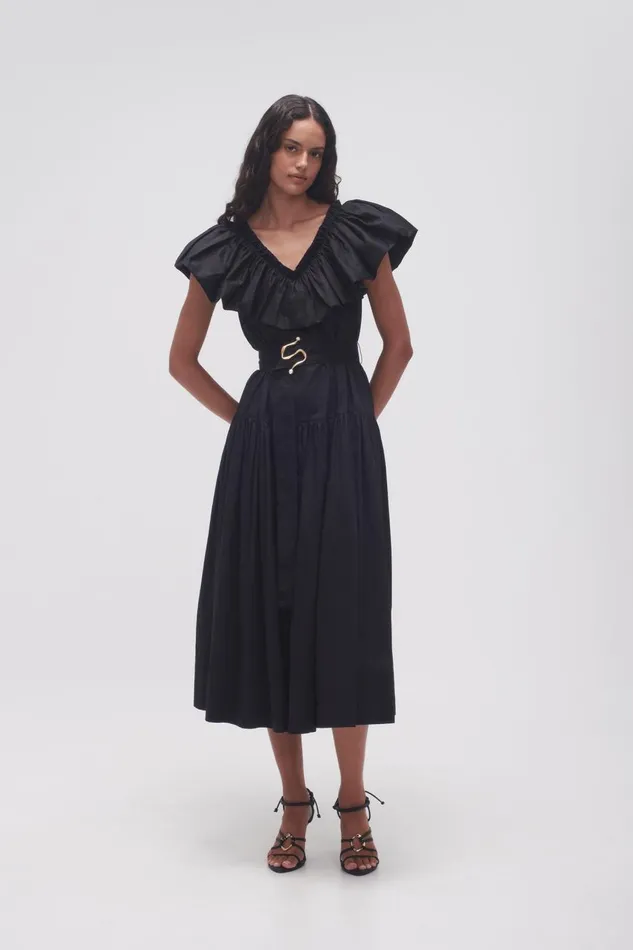 Aje Dresses Alma Bubble Frill Midi Dress Black 8211 Women Aje Dresses Alma Bubble Frill Midi Dress Black 8211 Women