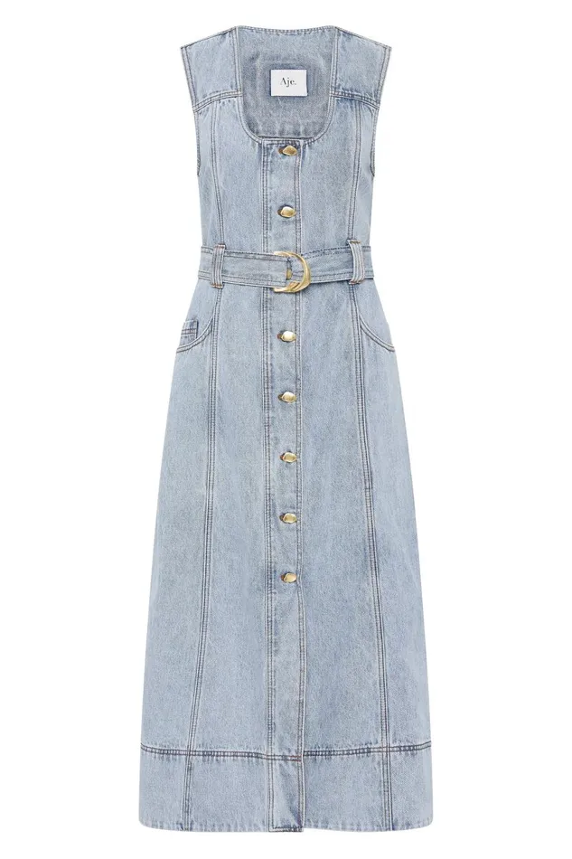 Aje Dresses Aura Denim Midi Dress Sea Spray Wash 8211 Women Aje Dresses Aura Denim Midi Dress Sea Spray Wash 8211 Women