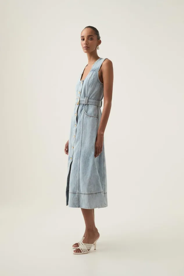 Aje Dresses Aura Denim Midi Dress Sea Spray Wash 8211 Women Aje Dresses Aura Denim Midi Dress Sea Spray Wash 8211 Women