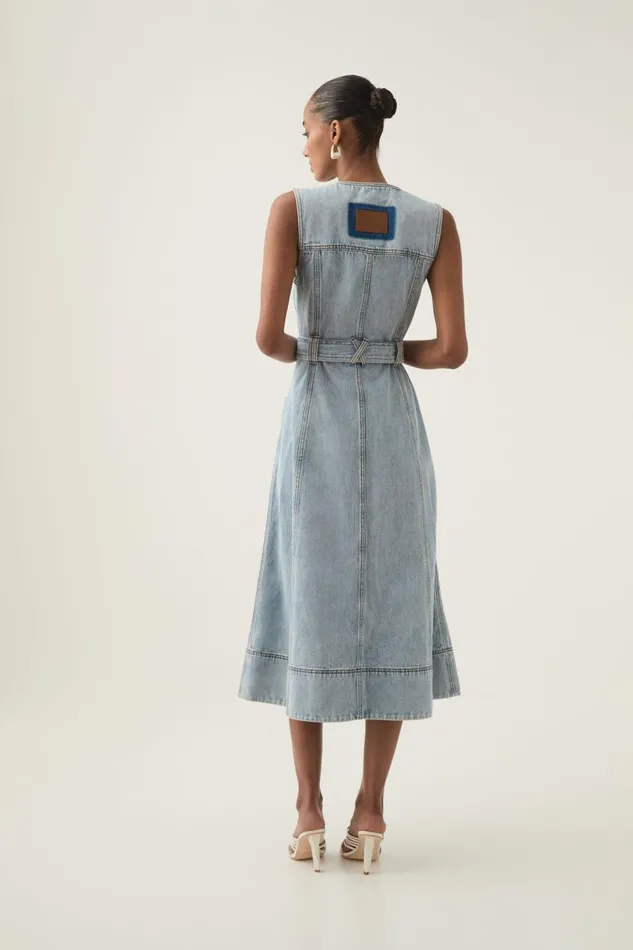 Aje Dresses Aura Denim Midi Dress Sea Spray Wash 8211 Women Aje Dresses Aura Denim Midi Dress Sea Spray Wash 8211 Women