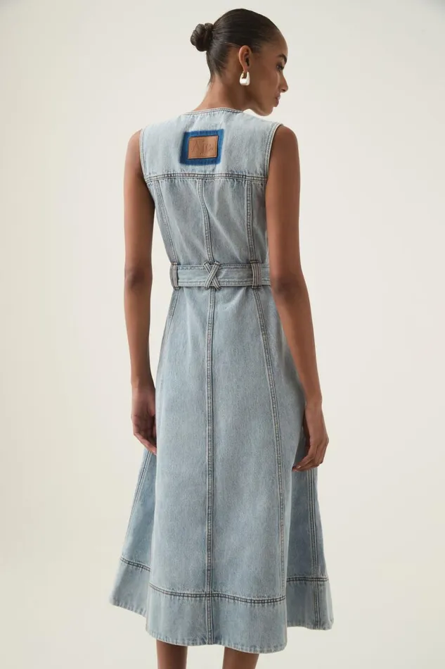 Aje Dresses Aura Denim Midi Dress Sea Spray Wash 8211 Women Aje Dresses Aura Denim Midi Dress Sea Spray Wash 8211 Women