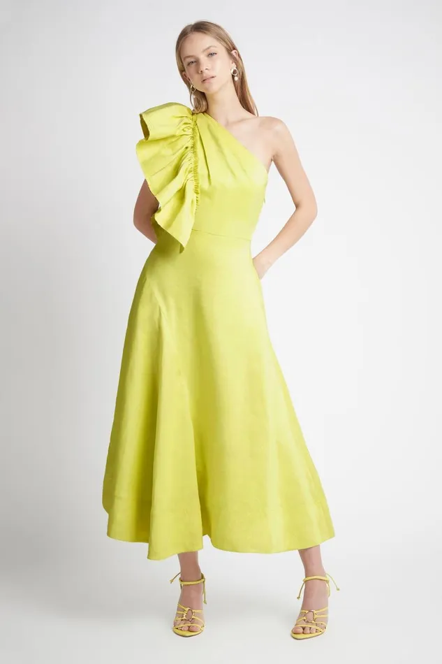 Aje Dresses Bonjour Asymmetric Midi Dress Lime Green 8211 Women