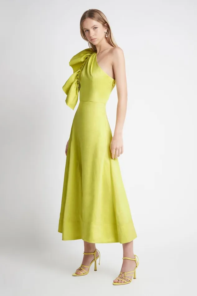 Aje Dresses Bonjour Asymmetric Midi Dress Lime Green 8211 Women Aje Dresses Bonjour Asymmetric Midi Dress Lime Green 8211 Women
