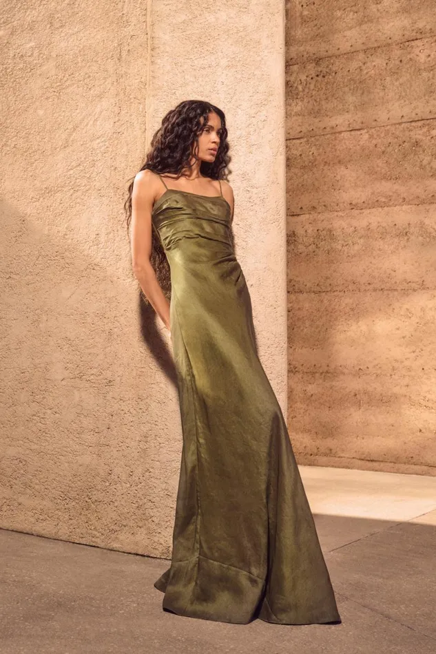 Aje Dresses Clarice Draped Maxi Dress Deep Olive 8211 Women