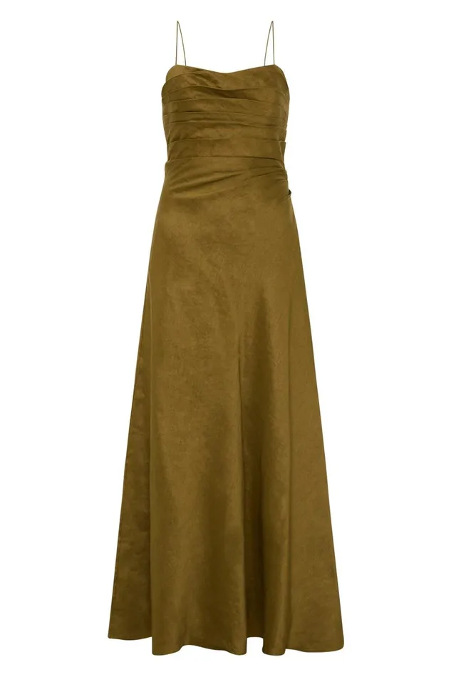 Aje Dresses Clarice Draped Maxi Dress Deep Olive 8211 Women Aje Dresses Clarice Draped Maxi Dress Deep Olive 8211 Women