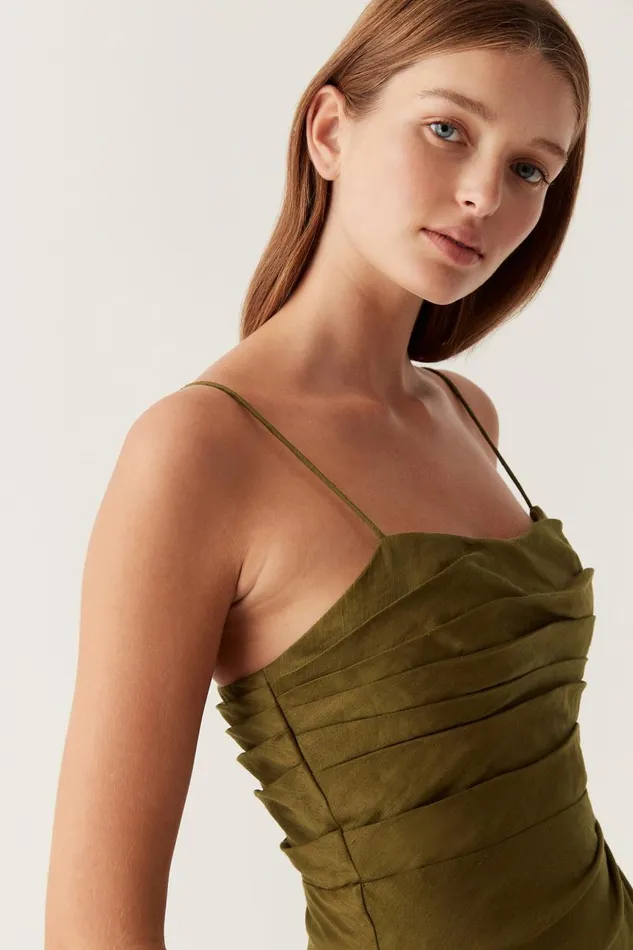 Aje Dresses Clarice Draped Maxi Dress Deep Olive 8211 Women Aje Dresses Clarice Draped Maxi Dress Deep Olive 8211 Women