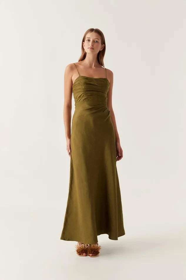 Aje Dresses Clarice Draped Maxi Dress Deep Olive 8211 Women Aje Dresses Clarice Draped Maxi Dress Deep Olive 8211 Women