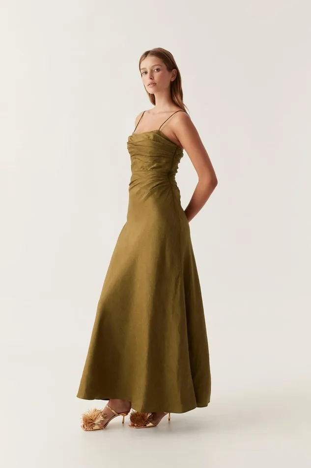 Aje Dresses Clarice Draped Maxi Dress Deep Olive 8211 Women Aje Dresses Clarice Draped Maxi Dress Deep Olive 8211 Women