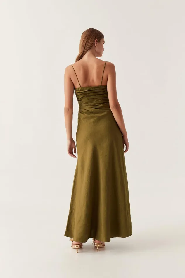 Aje Dresses Clarice Draped Maxi Dress Deep Olive 8211 Women Aje Dresses Clarice Draped Maxi Dress Deep Olive 8211 Women