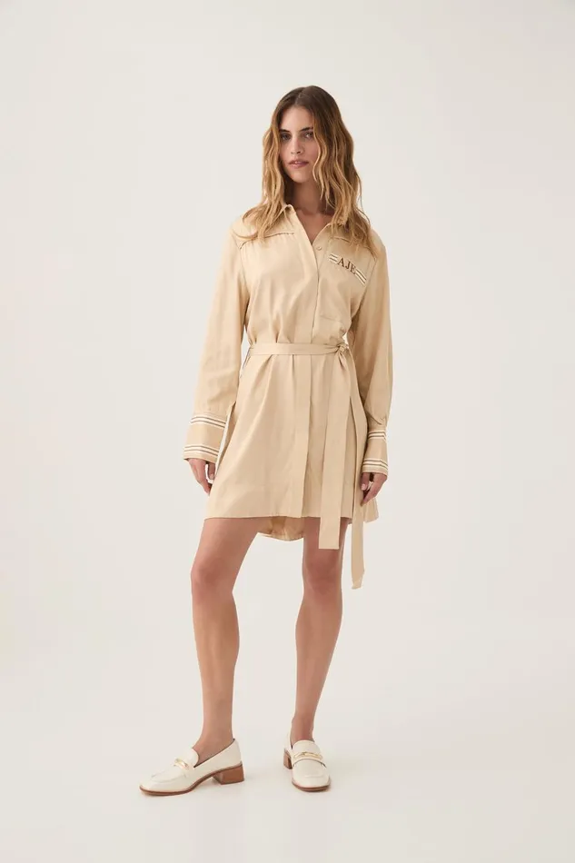 Aje Dresses Enfilade Logo Mini Dress Ecru Beige 8211 Women Aje Dresses Enfilade Logo Mini Dress Ecru Beige 8211 Women