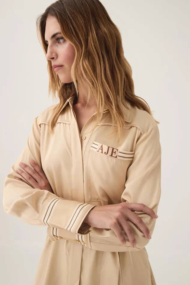 Aje Dresses Enfilade Logo Mini Dress Ecru Beige 8211 Women Aje Dresses Enfilade Logo Mini Dress Ecru Beige 8211 Women