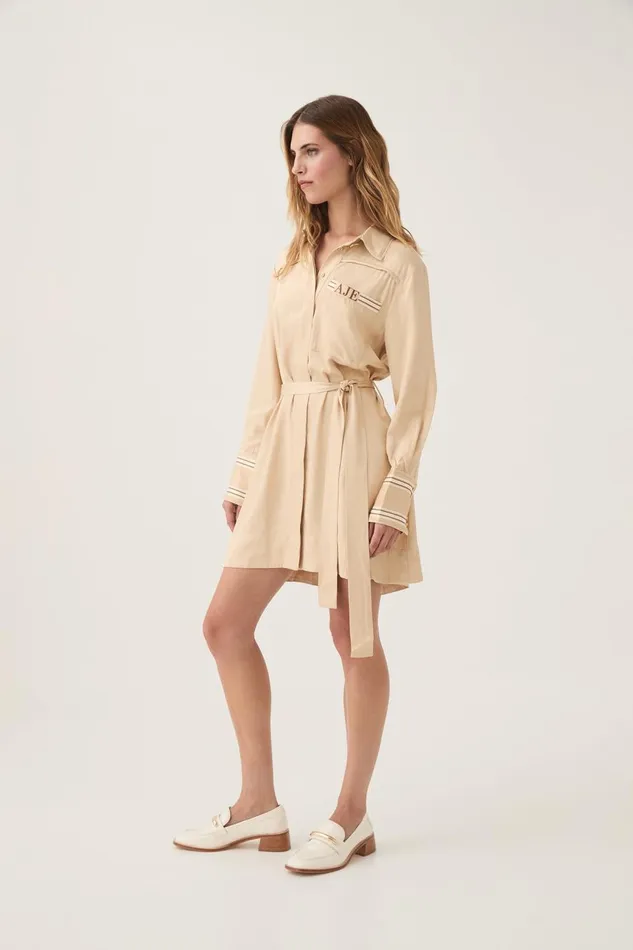 Aje Dresses Enfilade Logo Mini Dress Ecru Beige 8211 Women Aje Dresses Enfilade Logo Mini Dress Ecru Beige 8211 Women