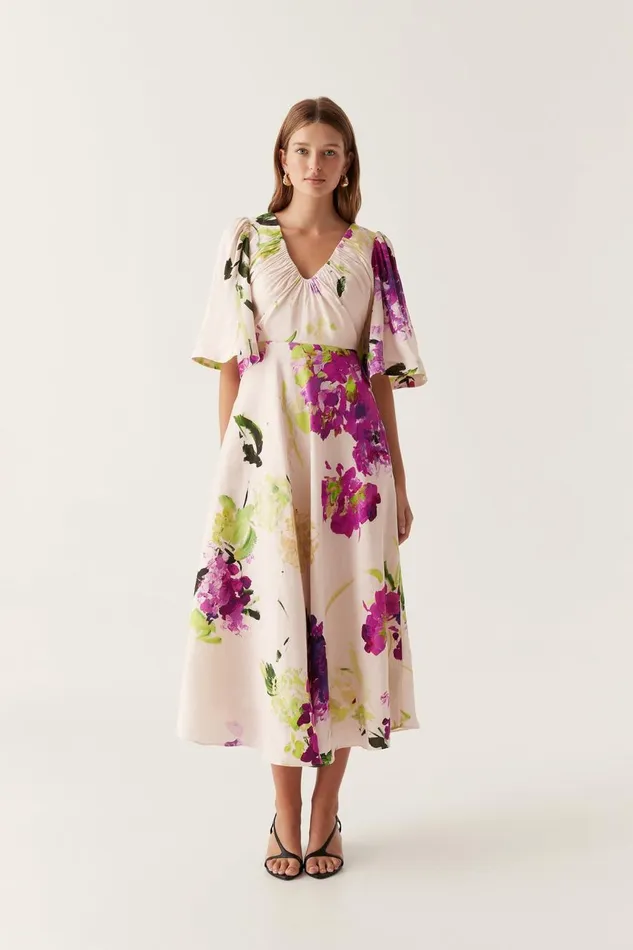 Aje Dresses Gilda Bell Sleeve Midi Dress Wild Hydrangea 8211 Women