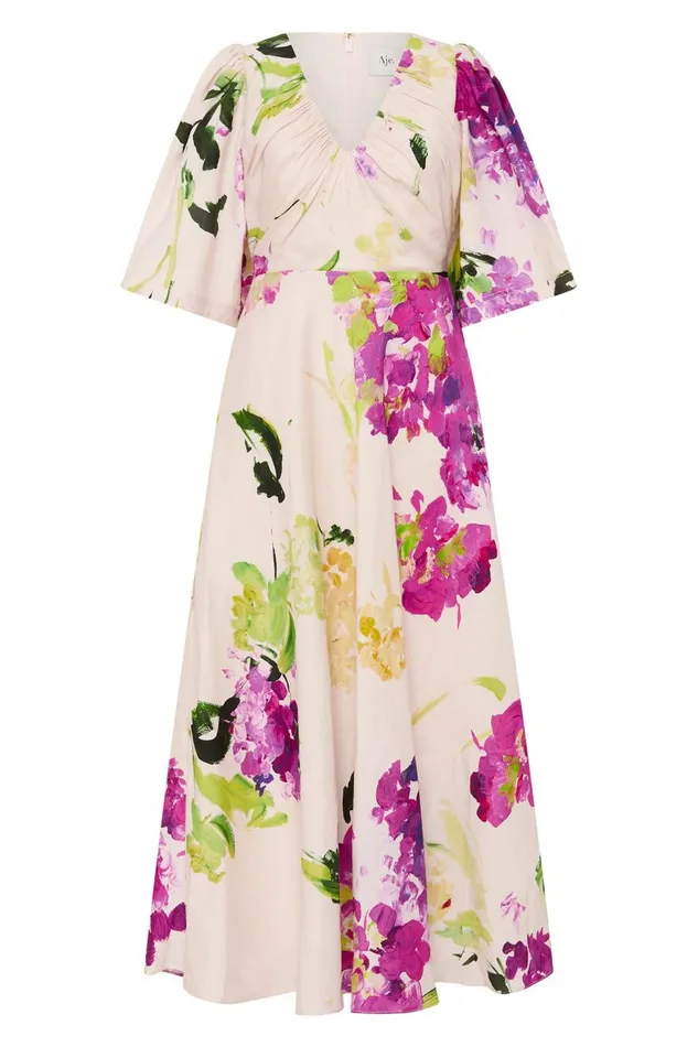 Aje Dresses Gilda Bell Sleeve Midi Dress Wild Hydrangea 8211 Women Aje Dresses Gilda Bell Sleeve Midi Dress Wild Hydrangea 8211 Women