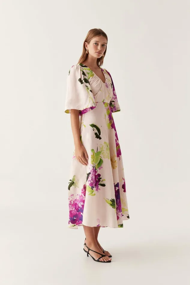 Aje Dresses Gilda Bell Sleeve Midi Dress Wild Hydrangea 8211 Women Aje Dresses Gilda Bell Sleeve Midi Dress Wild Hydrangea 8211 Women