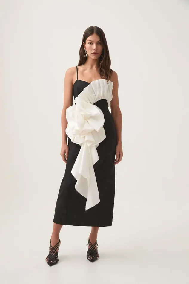 Aje Dresses Parallels Spiral Midi Dress Blackivory 8211 Women Aje Dresses Parallels Spiral Midi Dress Blackivory 8211 Women
