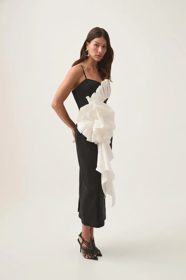 Aje Dresses Parallels Spiral Midi Dress Blackivory 8211 Women Aje Dresses Parallels Spiral Midi Dress Blackivory 8211 Women