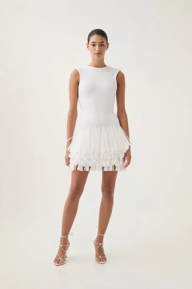 Aje Dresses Rushes Raffia Knit Mini Dress White 8211 Women