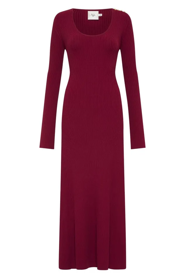 Aje Dresses Zeitgeist Knit Midi Dress Deep Crimson 8211 Women Aje Dresses Zeitgeist Knit Midi Dress Deep Crimson 8211 Women