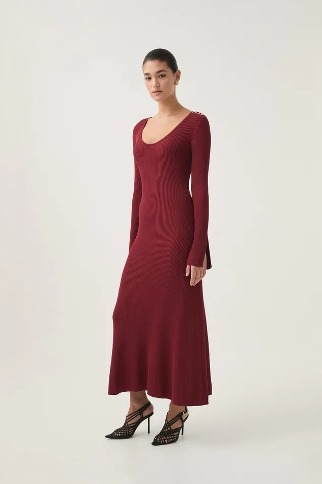 Aje Dresses Zeitgeist Knit Midi Dress Deep Crimson 8211 Women Aje Dresses Zeitgeist Knit Midi Dress Deep Crimson 8211 Women