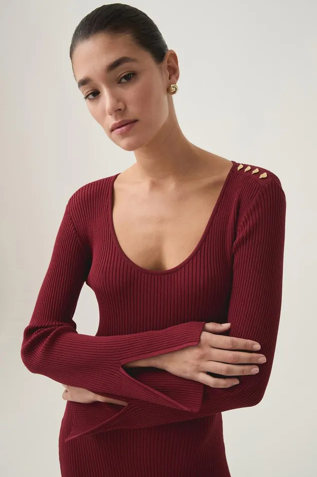 Aje Dresses Zeitgeist Knit Midi Dress Deep Crimson 8211 Women Aje Dresses Zeitgeist Knit Midi Dress Deep Crimson 8211 Women