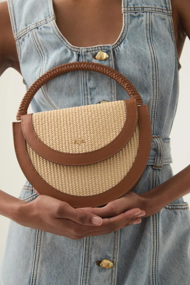 Aje Handbags and Wallets Norma Woven Crescent Clutch Naturalcinnamon 8211 Women