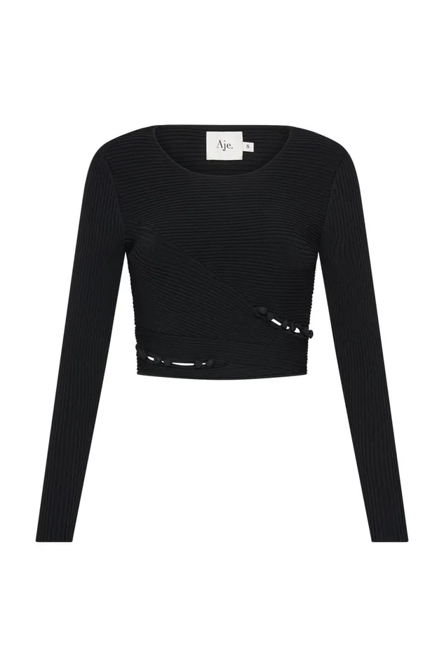 Aje Knitwear and Jumpers Resolute Button Detail Top Black 8211 Women