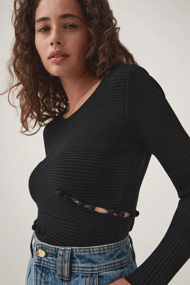 Aje Knitwear and Jumpers Resolute Button Detail Top Black 8211 Women